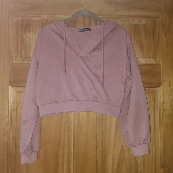 SHEIN Cropped Hooded Long Sleeve Pullover Top - Picture 1 of 2